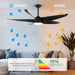 60 in. Black Ceiling Fan with Light and Remote, Modern Large Ceiling Fan for Patio, Farmhouse Reversible Ceiling Fan for Bedroom Living Room Office-7-ErisView