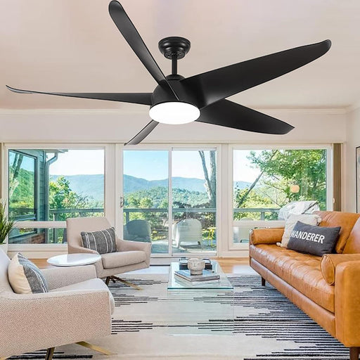 60 in. Black Ceiling Fan with Light and Remote, Modern Large Ceiling Fan for Patio, Farmhouse Reversible Ceiling Fan for Bedroom Living Room Office-1-ErisView