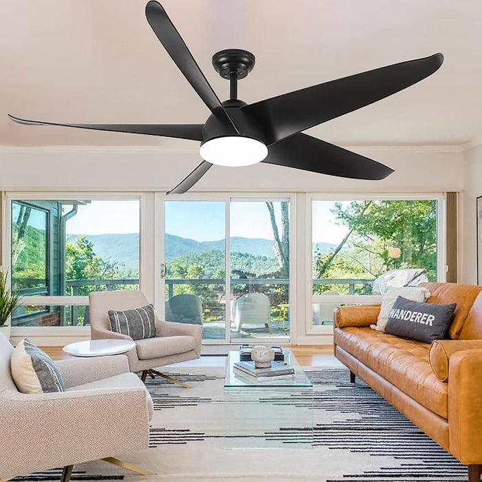 60 in. Black Ceiling Fan with Light and Remote, Modern Large Ceiling Fan for Patio, Farmhouse Reversible Ceiling Fan for Bedroom Living Room Office-1-ErisView