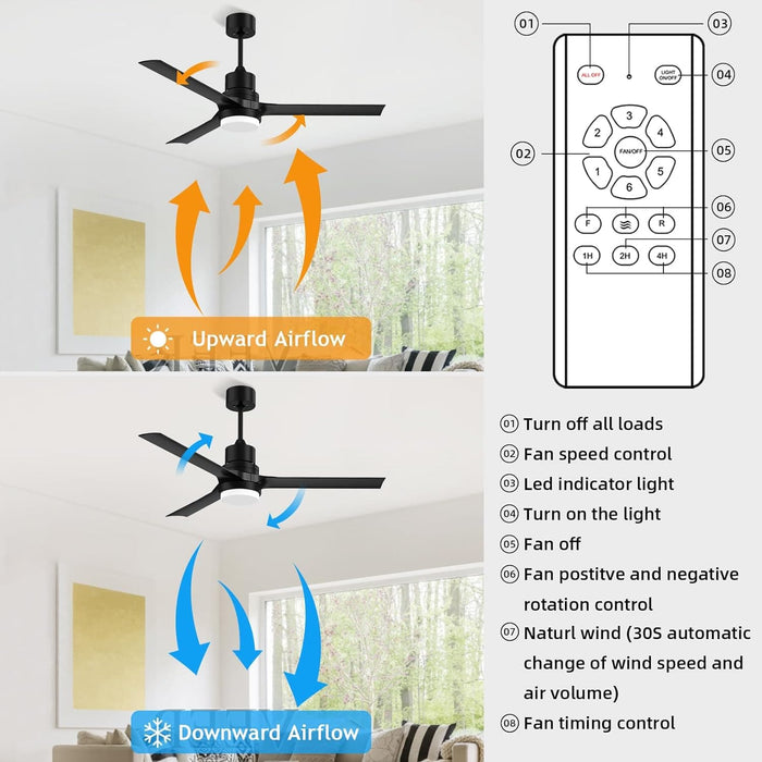60 in. Black Ceiling Fan with Remote for Living Room, Bedroom Ceiling Fans, Modern Reversible DC Ceiling Fan, Outdoor Patio Ceiling Fans-30-ErisView