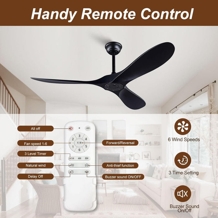60 in. Black Ceiling Fan without Lights, Reversible Fan in Winter Summer, 3 Blades, Outdoor Fan for Patio, Indoor Ceiling Fan for Living Room Bedroom-5-ErisView