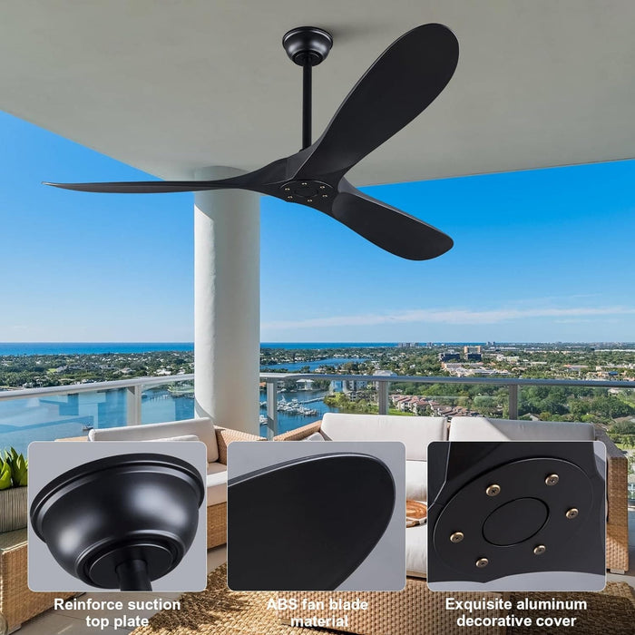 60 in. Black Ceiling Fan without Lights, Reversible Fan in Winter Summer, 3 Blades, Outdoor Fan for Patio, Indoor Ceiling Fan for Living Room Bedroom-8-ErisView