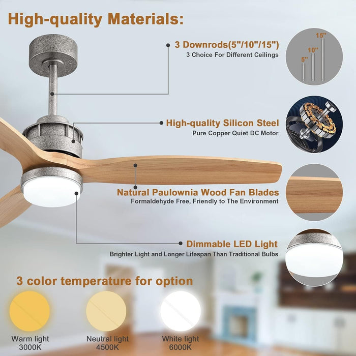 60 in. Black Fans with Lights and Remote Control, Modern Smart Industrial Ceiling Fans for Bedroom Living Room, 3 Blade Wood Propeller Ceiling Fan-21-ErisView