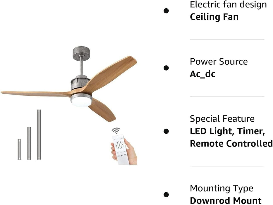 60 in. Black Fans with Lights and Remote Control, Modern Smart Industrial Ceiling Fans for Bedroom Living Room, 3 Blade Wood Propeller Ceiling Fan-26-ErisView