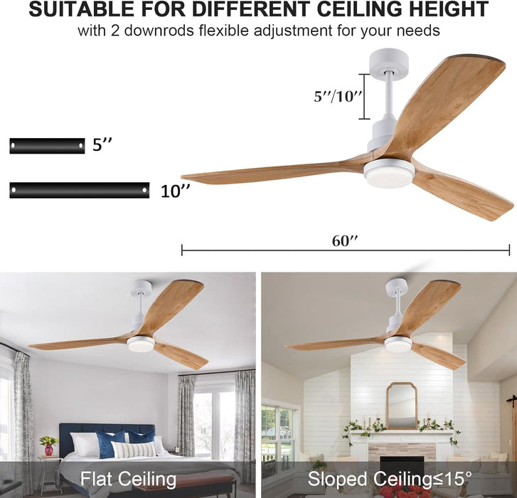 60 in. Black Fans with Lights and Remote Control, Modern Smart Industrial Ceiling Fans for Bedroom Living Room, 3 Blade Wood Propeller Ceiling Fan-28-ErisView
