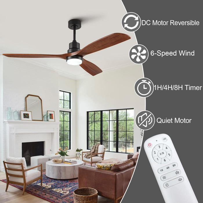 60 in. Black Fans with Lights and Remote Control, Modern Smart Industrial Ceiling Fans for Bedroom Living Room, 3 Blade Wood Propeller Ceiling Fan-36-ErisView