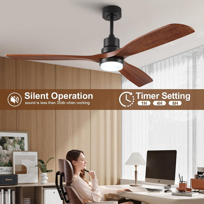 60 in. Black Fans with Lights and Remote Control, Modern Smart Industrial Ceiling Fans for Bedroom Living Room, 3 Blade Wood Propeller Ceiling Fan-37-ErisView