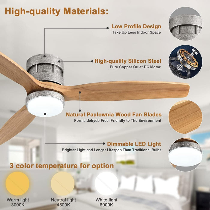 60 in. Black Fans with Lights and Remote Control, Modern Smart Industrial Ceiling Fans for Bedroom Living Room, 3 Blade Wood Propeller Ceiling Fan-44-ErisView
