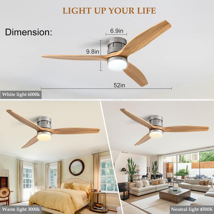 60 in. Black Fans with Lights and Remote Control, Modern Smart Industrial Ceiling Fans for Bedroom Living Room, 3 Blade Wood Propeller Ceiling Fan-46-ErisView