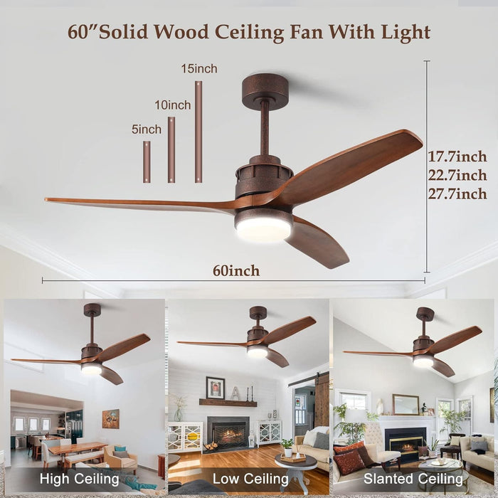 60 in. Black Fans with Lights and Remote Control, Modern Smart Industrial Ceiling Fans for Bedroom Living Room, 3 Blade Wood Propeller Ceiling Fan-5-ErisView