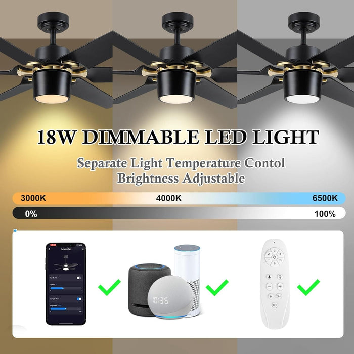 60 in. Black Fans with Lights and Remote, Reversible Modern Smart Ceiling Fan, Compatible with Alexa, Google Home, Smart APP-3-ErisView
