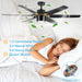 60 in. Black Fans with Lights and Remote, Reversible Modern Smart Ceiling Fan, Compatible with Alexa, Google Home, Smart APP-5-ErisView