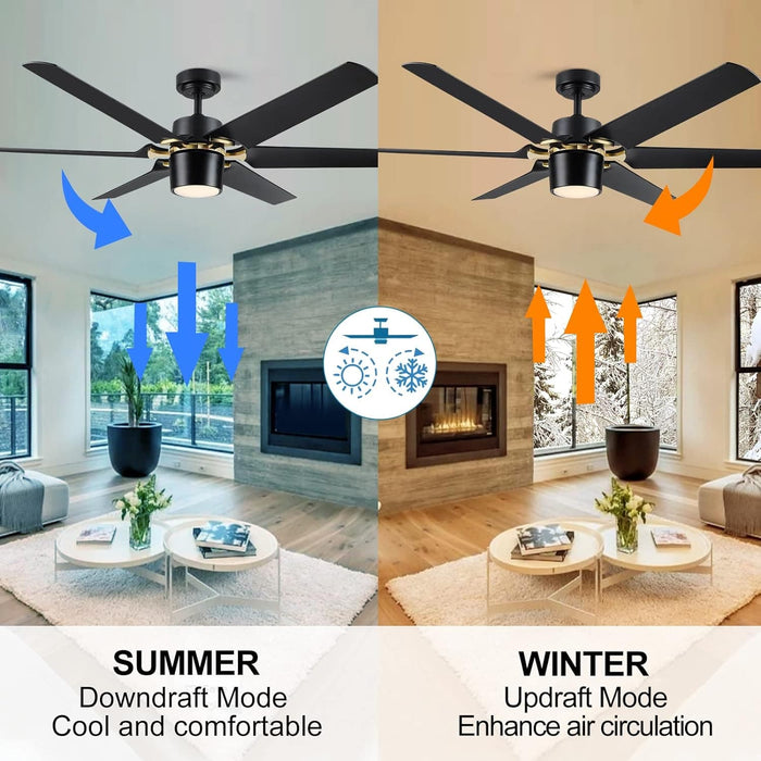 60 in. Black Fans with Lights and Remote, Reversible Modern Smart Ceiling Fan, Compatible with Alexa, Google Home, Smart APP-6-ErisView