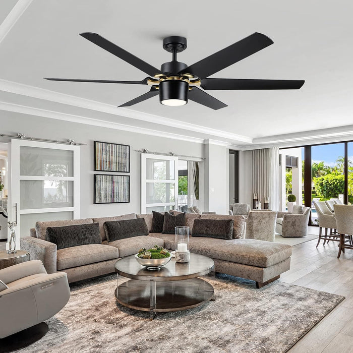 60 in. Black Fans with Lights and Remote, Reversible Modern Smart Ceiling Fan, Compatible with Alexa, Google Home, Smart APP-7-ErisView