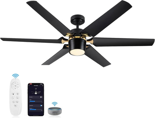 60 in. Black Fans with Lights and Remote, Reversible Modern Smart Ceiling Fan, Compatible with Alexa, Google Home, Smart APP-1-ErisView