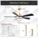 60 in. Black and Gold Modern Ceiling Fan with Remote, Flush Mount Large Ceiling Fan with LED Light for Bedroom Dining Room Living Room-2-ErisView