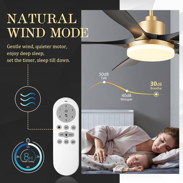60 in. Black and Gold Modern Ceiling Fan with Remote, Flush Mount Large Ceiling Fan with LED Light for Bedroom Dining Room Living Room-5-ErisView