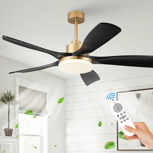 60 in. Black and Gold Modern Ceiling Fan with Remote, Flush Mount Large Ceiling Fan with LED Light for Bedroom Dining Room Living Room-1-ErisView