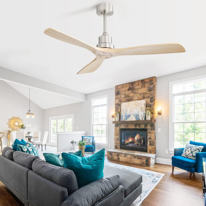 60 in. Brushed Nickel Ceiling Fan with Remote Control, 3 Wood Light Walnut Blades Reversible DC Ceiling Fan-28-ErisView