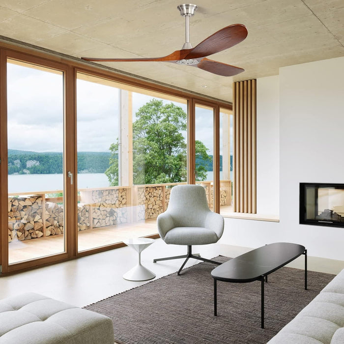 60 in. Brushed Nickel Ceiling Fan with Remote Control, 3 Wood Light Walnut Blades Reversible DC Ceiling Fan-2-ErisView