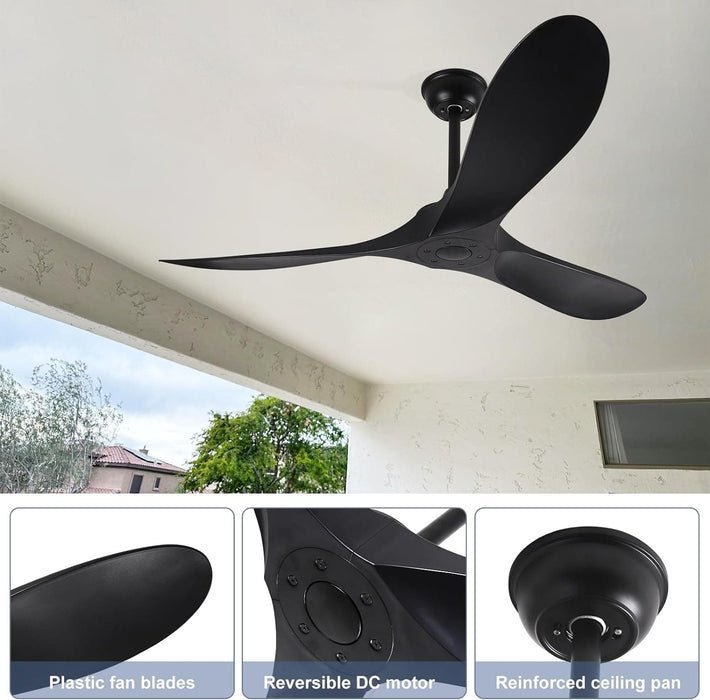 60 in. Ceiling Fan NO Light, Reversible Silent Modern White Ceiling Fan with Remote for Indoor Living Room Fan Bedroom and Outdoor Patio-10-ErisView