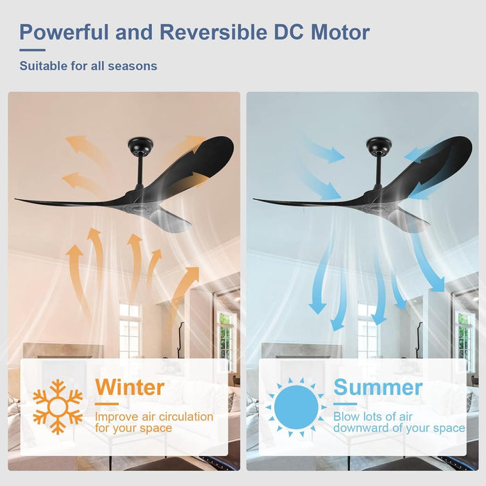 60 in. Ceiling Fan NO Light, Reversible Silent Modern White Ceiling Fan with Remote for Indoor Living Room Fan Bedroom and Outdoor Patio-11-ErisView