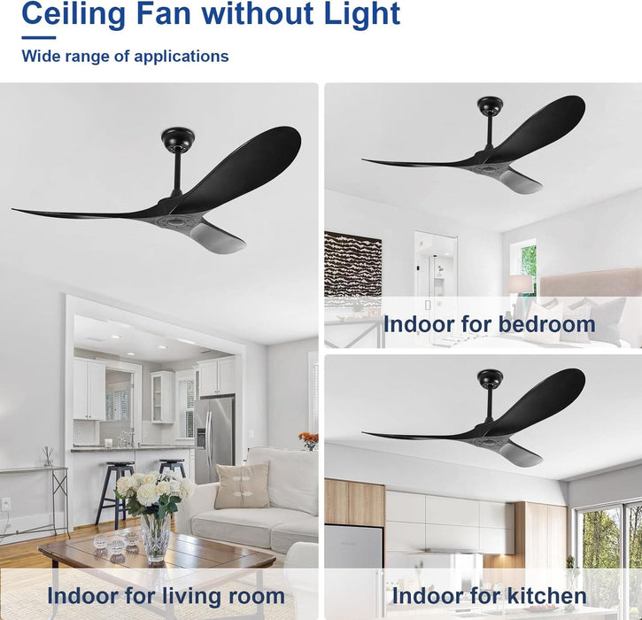 60 in. Ceiling Fan NO Light, Reversible Silent Modern White Ceiling Fan with Remote for Indoor Living Room Fan Bedroom and Outdoor Patio-12-ErisView