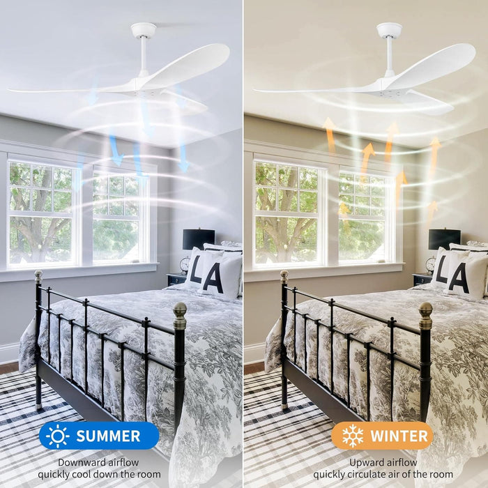 60 in. Ceiling Fan NO Light, Reversible Silent Modern White Ceiling Fan with Remote for Indoor Living Room Fan Bedroom and Outdoor Patio-4-ErisView