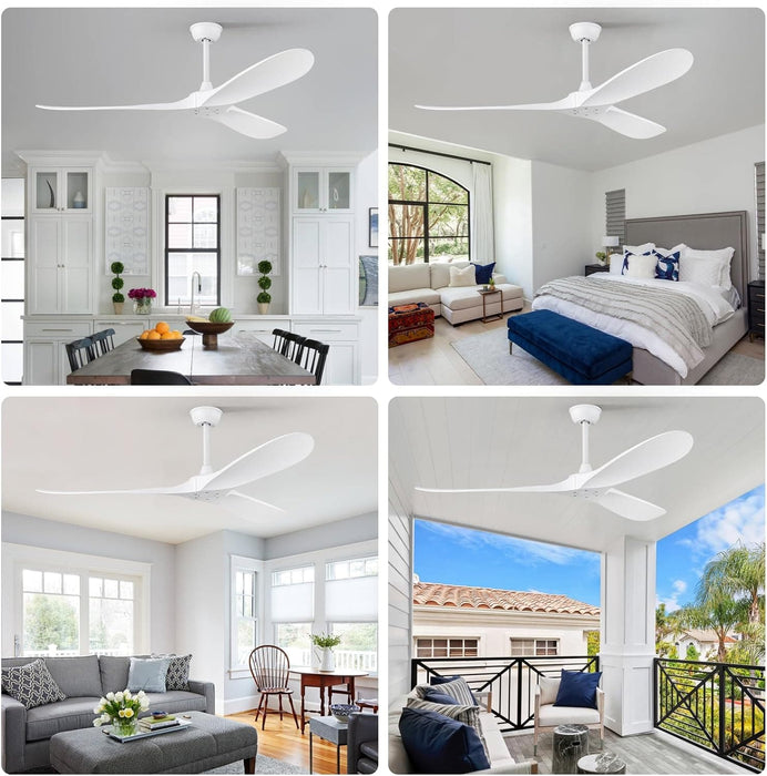 60 in. Ceiling Fan NO Light, Reversible Silent Modern White Ceiling Fan with Remote for Indoor Living Room Fan Bedroom and Outdoor Patio-6-ErisView