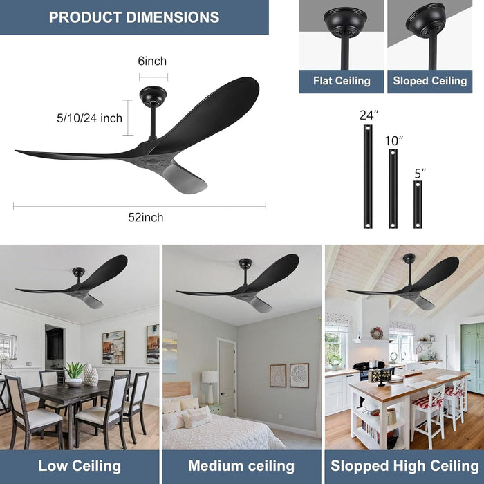 60 in. Ceiling Fan NO Light, Reversible Silent Modern White Ceiling Fan with Remote for Indoor Living Room Fan Bedroom and Outdoor Patio-9-ErisView