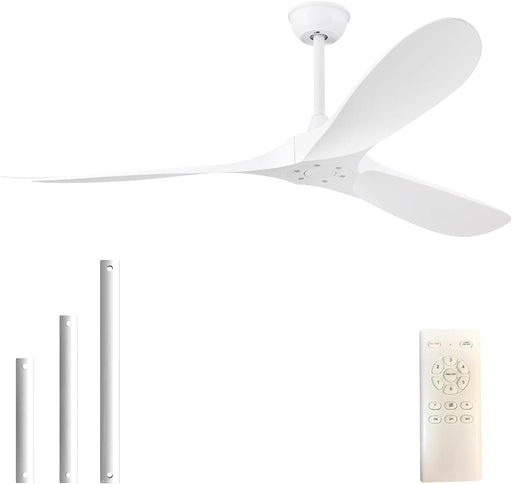 60 in. Ceiling Fan NO Light, Reversible Silent Modern White Ceiling Fan with Remote for Indoor Living Room Fan Bedroom and Outdoor Patio-1-ErisView