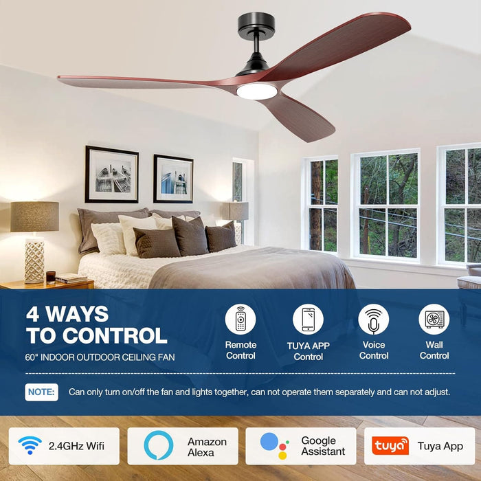 60 in. Ceiling Fan with Light, Solid Wood Blade Smart Ceiling Fan with Remote and APP Control-3-ErisView