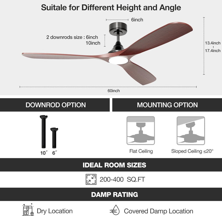 60 in. Ceiling Fan with Light, Solid Wood Blade Smart Ceiling Fan with Remote and APP Control-4-ErisView