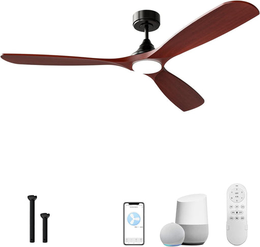 60 in. Ceiling Fan with Light, Solid Wood Blade Smart Ceiling Fan with Remote and APP Control-1-ErisView
