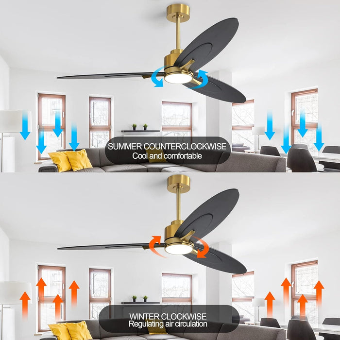 60 in. Ceiling Fan with Light, Unique Ceiling Fans with Remote Control, 3 Solid Wood Blades Ceiling Fan for Living Room Bedroom Kitchen-6-ErisView