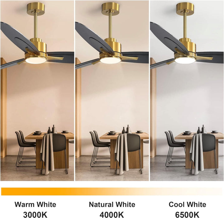 60 in. Ceiling Fan with Light, Unique Ceiling Fans with Remote Control, 3 Solid Wood Blades Ceiling Fan for Living Room Bedroom Kitchen-8-ErisView
