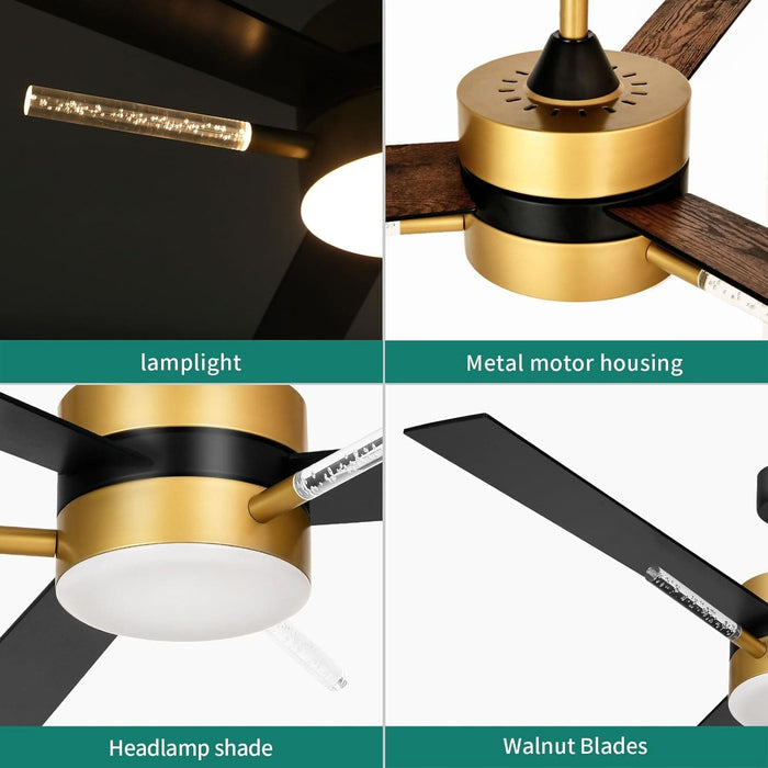 60 in. Ceiling Fan with Light and Remote, Crystal Modern Fan with Light, Chandelier Ceiling Fan, Reversible Quiet Ceiling Fans, Black Gold Ceiling Fan-5-ErisView
