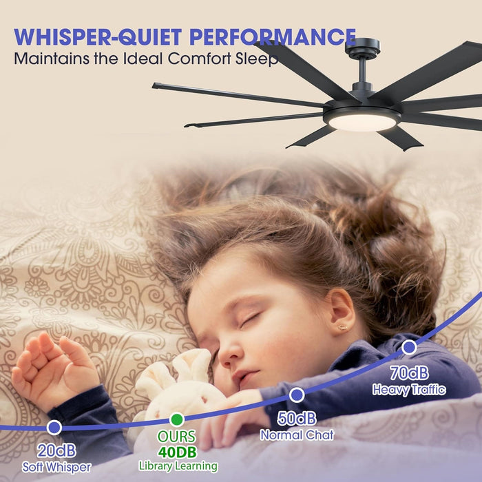 60 in. Ceiling Fan with Light and Remote, Modern Black Ceiling Fan, Dimmable Large Outdoor Fan for Bedroom Living Room Dining Room-2-ErisView