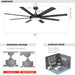 60 in. Ceiling Fan with Light and Remote, Modern Black Ceiling Fan, Dimmable Large Outdoor Fan for Bedroom Living Room Dining Room-4-ErisView