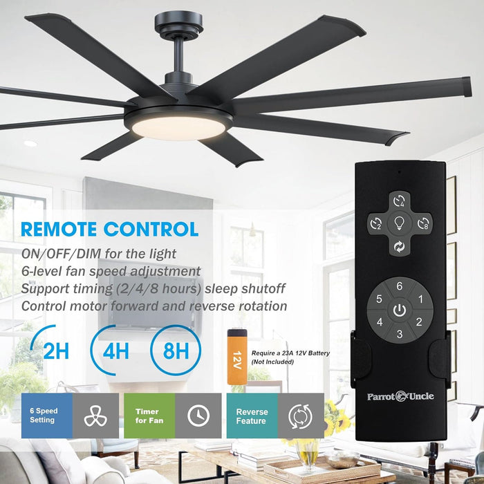 60 in. Ceiling Fan with Light and Remote, Modern Black Ceiling Fan, Dimmable Large Outdoor Fan for Bedroom Living Room Dining Room-6-ErisView