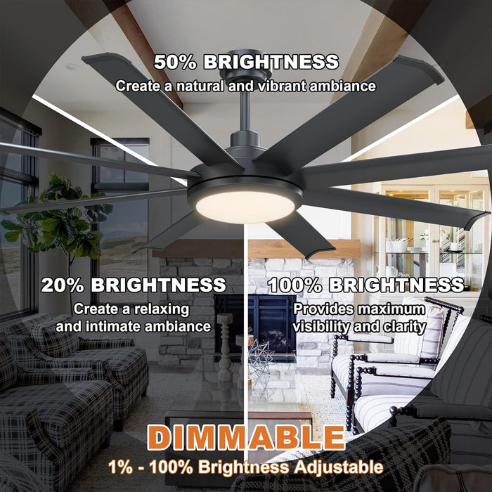 60 in. Ceiling Fan with Light and Remote, Modern Black Ceiling Fan, Dimmable Large Outdoor Fan for Bedroom Living Room Dining Room-7-ErisView