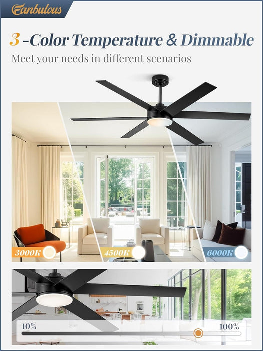 60 in. Ceiling Fan with Lights and Remote, Reversible Black Outdoor Ceiling Fans for Patio-2-ErisView