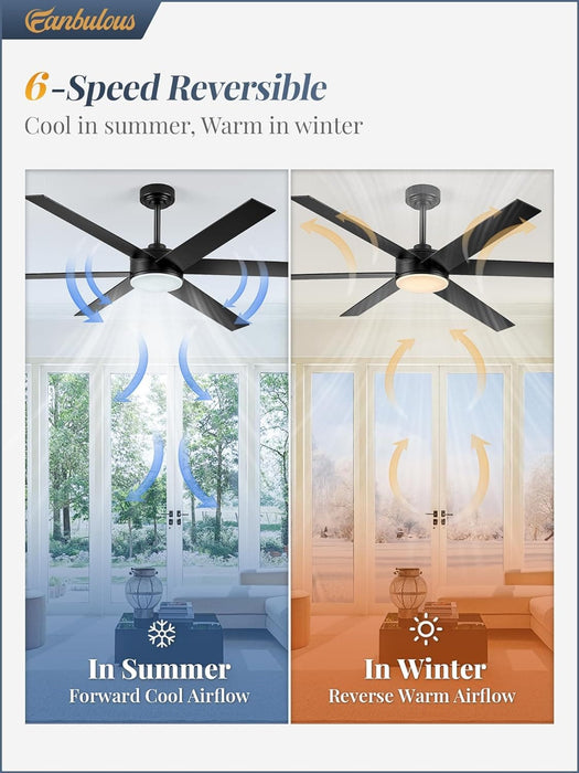 60 in. Ceiling Fan with Lights and Remote, Reversible Black Outdoor Ceiling Fans for Patio-4-ErisView