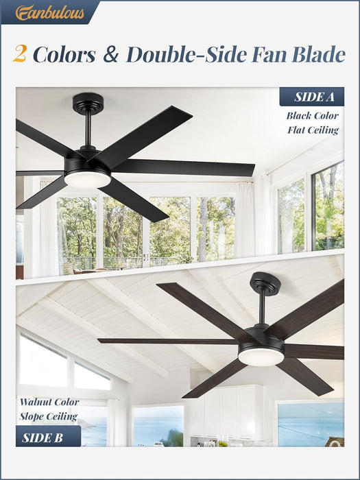 60 in. Ceiling Fan with Lights and Remote, Reversible Black Outdoor Ceiling Fans for Patio-5-ErisView