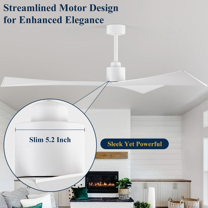 60 in. Ceiling Fan with Remote Control, White Modern Outdoor Ceiling Fans for Patio, Indoor Ceiling Fan for Bedroom Living Room-3-ErisView