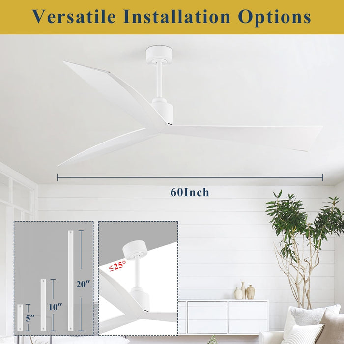 60 in. Ceiling Fan with Remote Control, White Modern Outdoor Ceiling Fans for Patio, Indoor Ceiling Fan for Bedroom Living Room-5-ErisView