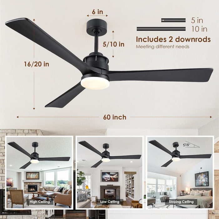 60 in. Ceiling Fans without Lights, Flush Mount Reversible Ceiling Fan NO Light for Indoor Bedroom, Outdoor Backyard Covered Ceiling Fan -32-ErisView