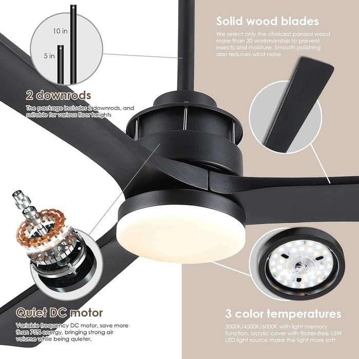 60 in. Ceiling Fans without Lights, Flush Mount Reversible Ceiling Fan NO Light for Indoor Bedroom, Outdoor Backyard Covered Ceiling Fan -33-ErisView