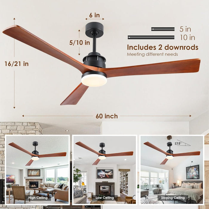 60 in. Ceiling Fans without Lights, Flush Mount Reversible Ceiling Fan NO Light for Indoor Bedroom, Outdoor Backyard Covered Ceiling Fan -41-ErisView