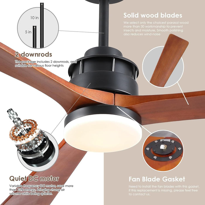 60 in. Ceiling Fans without Lights, Flush Mount Reversible Ceiling Fan NO Light for Indoor Bedroom, Outdoor Backyard Covered Ceiling Fan -42-ErisView